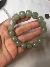 Load image into Gallery viewer, 12x10.7mm 100% Natural light green/gray vintage style nephrite Jade bead bracelet HE98
