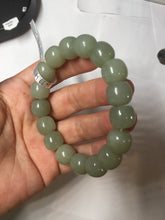 Load image into Gallery viewer, 12x10.7mm 100% Natural light green/gray vintage style nephrite Jade bead bracelet HE98
