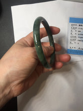 Load image into Gallery viewer, 60.2mm Certified Type A 100% Natural oily dark green(老油青) gray black round cut Jadeite Jade bangle BH102-0692
