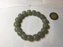 Load image into Gallery viewer, 12x10.7mm 100% Natural light green/yellow vintage style nephrite Jade bead bracelet HE98
