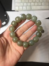 Load image into Gallery viewer, 100% Natural 13.8x13mm green/yellow/brown vintage style nephrite Jade bead man bracelet HF9
