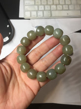 Load image into Gallery viewer, 100% Natural 13.8x13mm green/yellow/brown vintage style nephrite Jade bead man bracelet HF9
