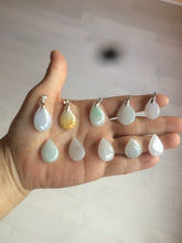 Load image into Gallery viewer, 100% natural icy watery green/white/purple type A jadeite jade water drop pendant necklace group A122
