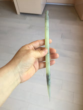 Load image into Gallery viewer, 23cm 100% Natural light green black (绿水墨) Xiu Jade Serpentine square style hairpin AW16
