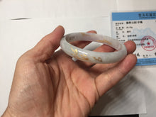Load image into Gallery viewer, 56mm 100% Natural type A light green purple white carved flowers and golden-painted Jadeite Jade bangle PB227-0274
