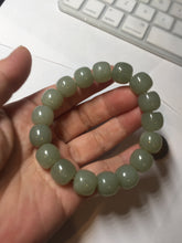 Load image into Gallery viewer, 12x10.7mm 100% Natural light green/yellow vintage style nephrite Jade bead bracelet HE98

