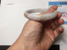 Load image into Gallery viewer, 56mm 100% Natural type A light green purple white carved flowers and golden-painted Jadeite Jade bangle PB227-0274
