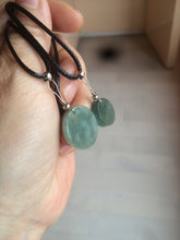 Load image into Gallery viewer, 100% natural  icy watery dark green/gray jadeite jade safe and sound couple pendant pair BG4
