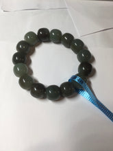 Load image into Gallery viewer, 14x13.2mm 100% Natural olive green/brown/black sugar vintage style nephrite Jade bead bracelet HE87
