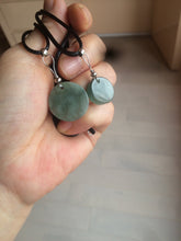 Load image into Gallery viewer, 100% natural  icy watery dark green/gray jadeite jade safe and sound couple pendant pair BG4
