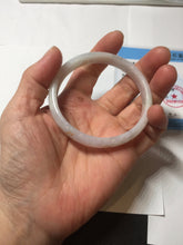 Load image into Gallery viewer, 56mm 100% Natural type A light green purple white carved flowers and golden-painted Jadeite Jade bangle PB227-0274
