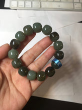 Load image into Gallery viewer, 14x13.2mm 100% Natural olive green/brown/black sugar vintage style nephrite Jade bead bracelet HE87
