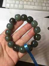 Load image into Gallery viewer, 14x13.2mm 100% Natural olive green/brown/black sugar vintage style nephrite Jade bead bracelet HE87
