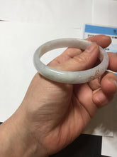 Load image into Gallery viewer, 56mm 100% Natural type A light green purple white carved flowers and golden-painted Jadeite Jade bangle PB227-0274
