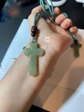 Load image into Gallery viewer, 100% Natural type A light green/white/gray jadeite Jade Hand-held cross or cross pendant AY55
