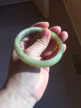 Load image into Gallery viewer, 55.5mm Certified Type A 100% Natural green yellow/sugar brown flying dandelions nephrite Jade bangle HN54-0476
