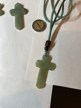 Load image into Gallery viewer, 100% Natural type A light green/white/gray jadeite Jade Hand-held cross or cross pendant AY55
