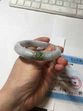 Load image into Gallery viewer, 55.4mm 100% Natural type A green purple white carved flowers and golden-painted Jadeite Jade bangle PB228-0264

