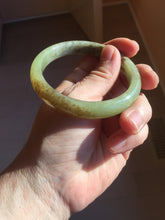 Load image into Gallery viewer, 55.5mm Certified Type A 100% Natural green yellow/sugar brown flying dandelions nephrite Jade bangle HN54-0476
