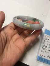 Load image into Gallery viewer, 55.4mm 100% Natural type A green purple white carved flowers and golden-painted Jadeite Jade bangle PB228-0264
