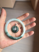 Load image into Gallery viewer, 54.6mm certified 100% natural oily dark green purple jadeite jade bangle pendnat set PA114-9119
