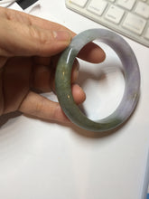 Load image into Gallery viewer, 58.4mm Certified type A 100% Natural half oily dark green gray black(老油青) half purple(half mountain half water, 半山半水) Jadeite bangle PF31-4756
