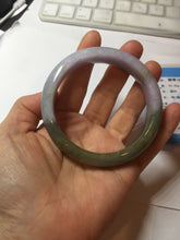 Load image into Gallery viewer, 58.4mm Certified type A 100% Natural half oily dark green gray black(老油青) half purple(half mountain half water, 半山半水) Jadeite bangle PF31-4756
