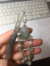 Load image into Gallery viewer, 17.5 cm 100% Natural Light yellow gray black(灰冰) Bamboo-Style Xiu Jade (Serpentine) Hairpin with rose Hanging Ornament AW46
