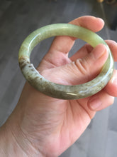 Load image into Gallery viewer, 55.5mm Certified Type A 100% Natural green yellow/sugar brown flying dandelions nephrite Jade bangle HN51-0488
