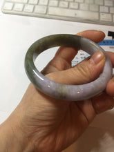 Load image into Gallery viewer, 58.4mm Certified type A 100% Natural half oily dark green gray black(老油青) half purple(half mountain half water, 半山半水) Jadeite bangle PF31-4756
