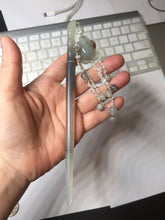 Load image into Gallery viewer, 17.5 cm 100% Natural Light yellow gray black(灰冰) Bamboo-Style Xiu Jade (Serpentine) Hairpin with rose Hanging Ornament AW46
