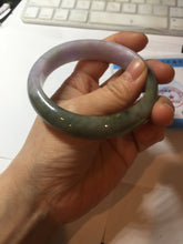 Load image into Gallery viewer, 58.4mm Certified type A 100% Natural half oily dark green gray black(老油青) half purple(half mountain half water, 半山半水) Jadeite bangle PF31-4756
