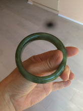 Load image into Gallery viewer, 52.7mm 100% Natural dark green/black nephrite Jade (碧玉) bangle HF36
