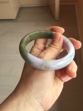 Load image into Gallery viewer, 58.4mm Certified type A 100% Natural half oily dark green gray black(老油青) half purple(half mountain half water, 半山半水) Jadeite bangle PF31-4756
