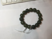 Load image into Gallery viewer, 13.5x13.6mm 100% Natural olive green/brown/black vintage style nephrite Jade bead bracelet HE83

