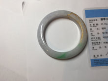 Load image into Gallery viewer, 53.5mm 100% Natural type A sunny green purple white carved flowers golden-painted Jadeite Jade bangle PF32-2885
