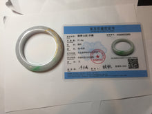 Load image into Gallery viewer, 53.5mm 100% Natural type A sunny green purple white carved flowers golden-painted Jadeite Jade bangle PF32-2885
