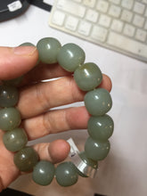 Load image into Gallery viewer, 14x13mm 100% Natural light green/gray vintage style nephrite Jade bead bracelet HF38
