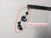 Load image into Gallery viewer, 18.5 cm 100% Natural gray black(灰冰) Bamboo-Style Xiu Jade (Serpentine) Hairpin with moon Hanging Ornament AW49
