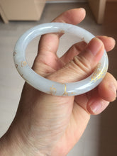 Load image into Gallery viewer, 56.5mm 100% Natural type A light green white carved and golden-painted Jadeite Jade bangle PA112-4326
