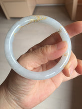 Load image into Gallery viewer, 56.5mm 100% Natural type A light green white carved and golden-painted Jadeite Jade bangle PA112-4326
