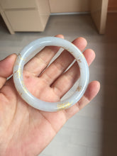 Load image into Gallery viewer, 56.5mm 100% Natural type A light green white carved and golden-painted Jadeite Jade bangle PA112-4326

