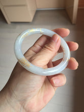 Load image into Gallery viewer, 56.5mm 100% Natural type A light green white carved and golden-painted Jadeite Jade bangle PA112-4326
