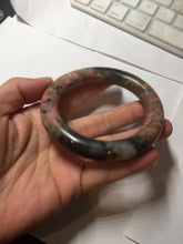Load image into Gallery viewer, 56mm 100% natural pink/black/brown/yellow chubby round cut rose stone (Rhodonite) bangle AW35
