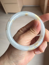 Load image into Gallery viewer, 56.5mm 100% Natural type A light green white carved and golden-painted Jadeite Jade bangle PA112-4326
