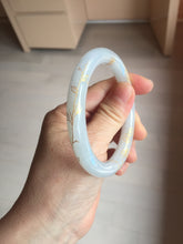 Load image into Gallery viewer, 56.5mm 100% Natural type A light green white carved and golden-painted Jadeite Jade bangle PA112-4326
