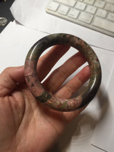 Load image into Gallery viewer, 56mm 100% natural pink/black/brown/yellow chubby round cut rose stone (Rhodonite) bangle AW35

