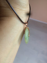 Load image into Gallery viewer, Type A 100% Natural icy green/yellow Jadeite Jade safety Guardian donut Pendant group A123
