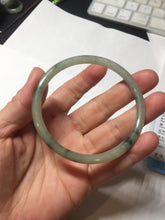 Load image into Gallery viewer, 57.2mm Certified Type A 100% Natural sunny green/white with dark green floating flowers super slim round cut Jadeite bangle PD49-5740
