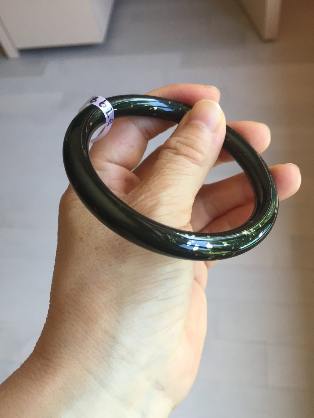 59.3mm 100% Natural dark green/black meteorite Stellar Night sky slim round cut nephrite bangle HT115-8798